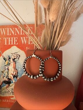 Sterling Silver Navajo Pearl Hoop Earrings
